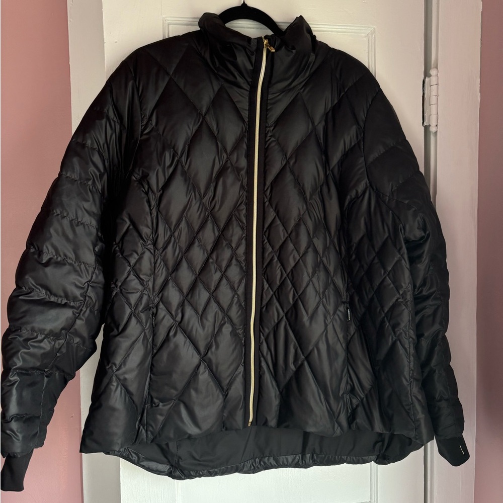 Athleta Black Goose Down Quilted Puffer Jacket 2X Zip Front Coat